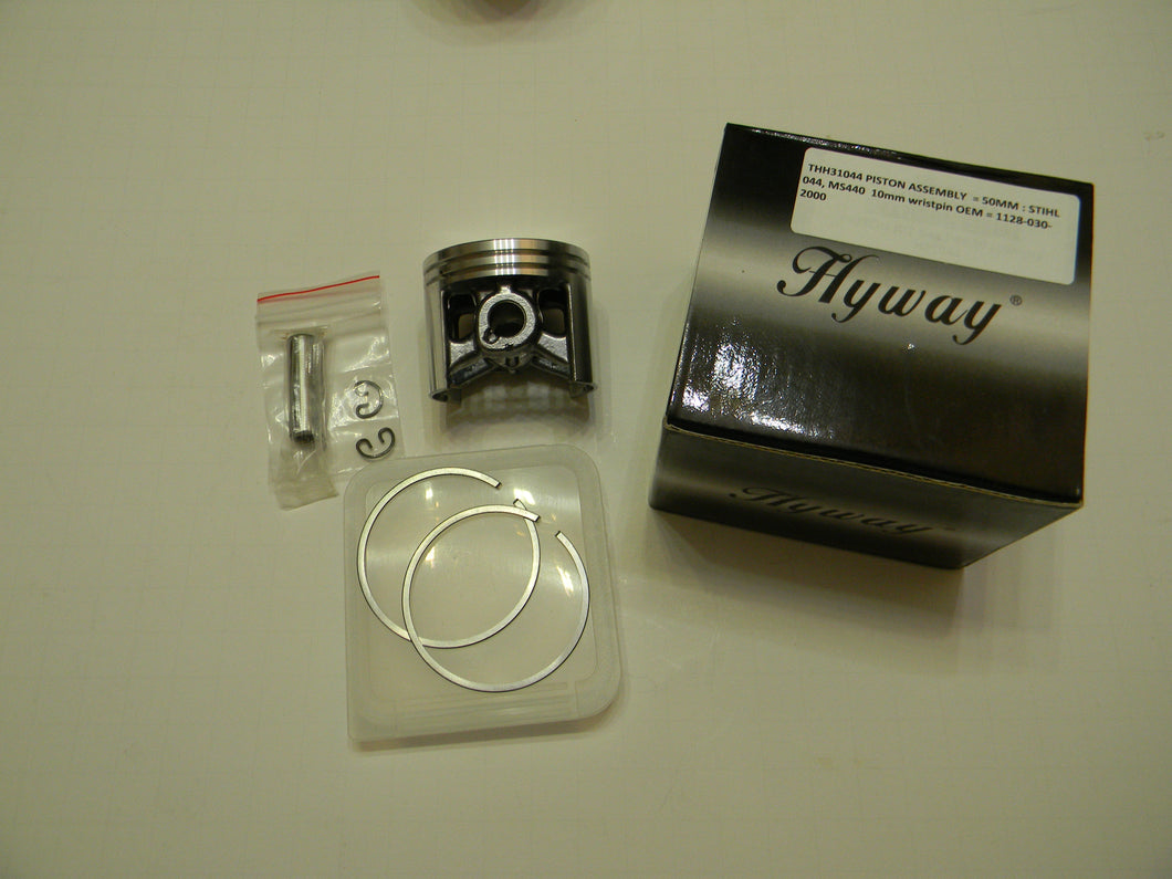 THH31044 PISTON ASSEMBLY = 50MM : STIHL 044, MS440 10mm wristpin OEM = 1128-030-2000