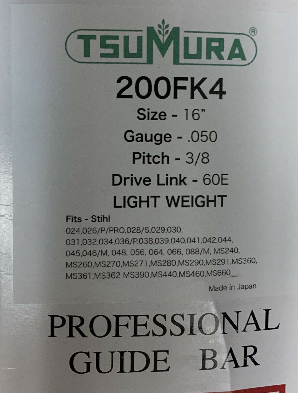 T200FK4 16" TSUMURA (LIGHT WEIGHT) Guide Bar Pro Replaceable Tip 3/8