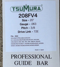 T208FV4 TSUMURA 20" Guide Bar: Pro Replaceable Tip: 3/8 x .063 x 72D.L.