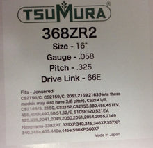 T368ZR2 16" TSUMURA Guide Bar: Pro Replaceable Tip .325 x .058 x 66D.L.