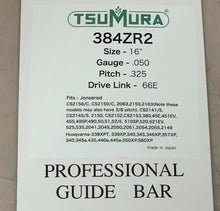 T384ZR2 16" TSUMURA Guide Bar: Pro Replaceable Tip .325 x .050 x 66D.L.
