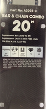 A3093-0 ARCHER 20" Bar & Chain Combo: 3/8 x .050 x 72DL: Fits 034 044 046 MS360 MS460 replaces Stihl 200SLHD025